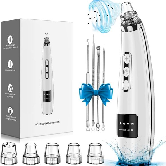 USB Pore Blackhead Remover Vacuum + Steel Blackhead Remover Pimple Popper Tool - Picture 1 of 15